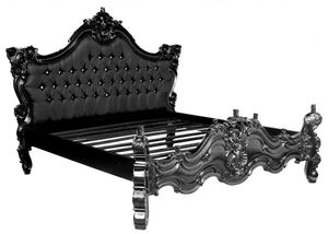 Barock Bett Barocco Schwarz Satinstoff / Schwarz mit Bling Bling Glitzersteinen 180 x 200 cm aus der Luxus Kollektion von Casa Padrino