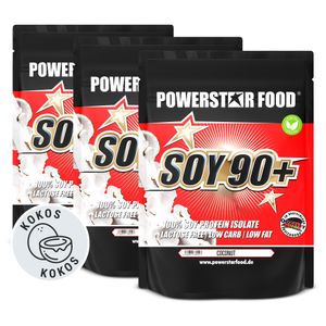 Powerstar SOY 90+ | 3x1kg Soja-Protein-Isolat | Gentechnisch unverändert & GMO-frei | Veganes Eiweiß-Pulver zum Muskelaufbau | Coconut