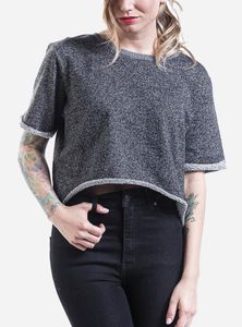 Urban Classics Damen Pullover Ladies Melange Cropped Short Sleeve Crew Nvy/Grey-L