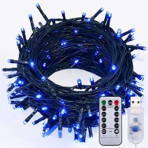 Lichterkette 10M 100 LED 8 Lichtmodi USB Wasserdicht mit Fernbedienung für Party Weihnachten Hochzeit Deko, Blau