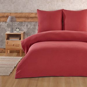 Musselin Bettwäsche Set 100% Baumwolle warme Bettbezug Uni einfarbig  2 tlg. 155x220 cm mit Reißverschluss, Rot