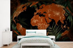MuchoWow® Fototapete für Wohnzimmer oder Schlafzimmer Wandtapete Vinyl Motivtapete Weltkarte - Pflanzen - Globus - 525x350 cm - Das Hintergrundbild