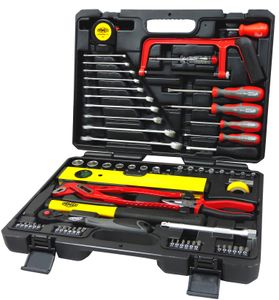 FAMEX 145-50 Werkzeugkoffer mit Werkzeug - Werkzeugkasten gefüllt - für Haus Garten Garage Werkstatt