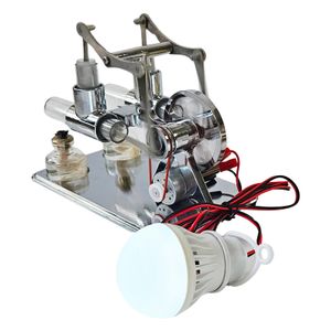 Heissluft-Stirlingmotor, Stromgenerator, Motor, physikalisches Doppelmotormodell mit LED-Gluehbirne, Dollar-Schwungrad-Design, wissenschaftliches Experiment mit CNC-Aluminiumlegierungsbasis, DIY-Bildungsspielzeug fuer Lehrer, Erwachsene, Kinder, Schule, Buero, Dekoration