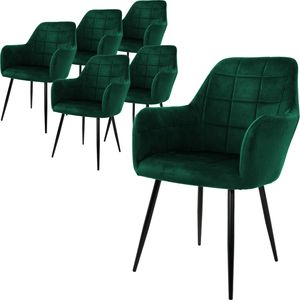 ML-Design 6er Set Esszimmerstühle mit Rücken- und Armlehnen, Dunkelgrün, Küchenstuhl mit Samtbezug, Polsterstuhl mit Metallbeinen