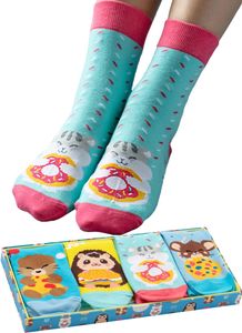 corimori Witzige, lässige Anime Baumwolle Socken 4er Set in plastikfreier Geschenk-Verpackung, Hamster, Otter, Igel, Maus, 36-42 Einheitsgröße