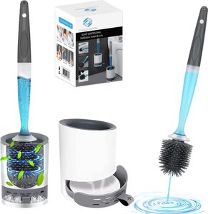 Fleau Toilettenbürste mit Halter – Toilettenbürste aus Silikon – hygienisch und antibakteriell – freistehend oder hängend – inklusive Spender – weiß
