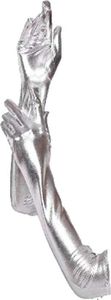 krautwear® Damen Finger Handschuhe Glitzer Metallic ca. 44 cm Lang Gold oder Silber (silber)