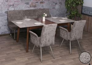 Esszimmer-Set MCW-G55, 2er-Set Stuhl mit Armlehne+Sitzbank 180cm, Edelstahl gebürstet Stoff/Textil Chenille  dunkelgrau