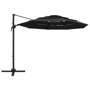 vidaXL Sonnenschirm mit Aluminium-Mast 4-lagig Schwarz 3x3 m