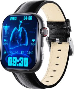 INF Smarte EKG-Uhr Herzfrequenzmesser, Fitness-Tracker, mit mehreren Sportmodi Schwarzes Lederarmband