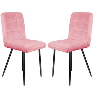 2er Set Esszimmerstühle Polsterstuhl aus Samt mit Rückenlehne bis 120 kg belastbar,Metallbeine,Rosa