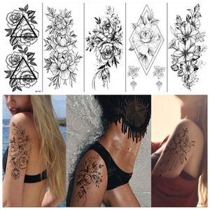 INF Rubs - temporäre Tattoos mit Blumenmotiven 8 Stück Schwarz