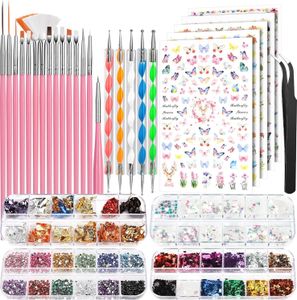 Nageldesign Zubehör Nageldesign Set, Nailart Pinsel & Dekorationen Set, Professionelles Nail-Art-Set Nail-Art-Set mit 15 Pinseln, 5 Stickern und mehr.