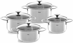 Fissler Copenhagen / Edelstahl-Topfset, 4-teilig, Kochtopf-Set, Töpfe mit Glas-Deckel, 3 Kochtöpfe, 1 Bratentopf - Induktion