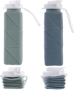 Faltbare Wasserflasche, lebensmittelecht, BPA-frei, 600 ml, faltbare Reise-Wasserflasche mit Strohhalm, auslaufsicher, für Sport, Büro