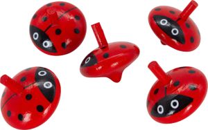 GICO Marienkäfer Holzkreisel - Kinder Holz Kreisel Set mit 5 bunten Kreiseln H 3,5cm, D 3,5 cm - 6463