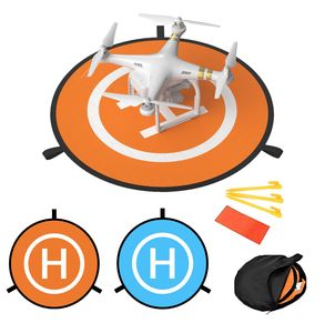 Intirilife 5-dielna súprava s pristávacou podložkou pre drony a príslušenstvom Odpaľovacia podložka pre vrtuľníky z nylonu v oranžovej farbe - modrá s priemerom 75 cm - Na bezpečné vypúšťanie a pristávanie dronov