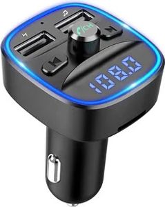 Bluetooth FM Transmitter für Auto, Blaue Umgebende Leuchte Drahtloser Radio Kfz-Empfänger Adapter mit Freisprecheinrichtung, Dual USB Ladegerät 5V/2,4A und 5V/1A, SD-Karte, USB-Disk