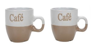 2-er Set Kaffeetassen Keramiktassen Espressotasse dickwandig Mokkatasse 150 ml, beige/weiss