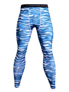 Männer Elastische Kompressionshose Jogger Taillierte Schnelle Trocken Motivprint Tapered, Farbe: Blau Weiss, Größe: M