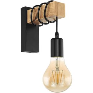 Dopwii  E27 Wandlampe, flammige Vintage Wandleuchte,Retro Lampe aus Stahl und Holz, Schwarz (ohne Glühbirne)
