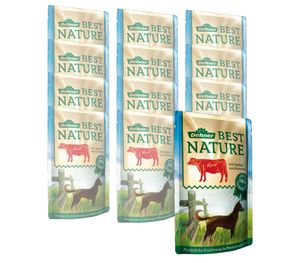 Dehner Best Nature Hundefutter, Nassfutter, für ausgewachsene Hunde, Rind / Spätzle, 12 x 150 g Beutel (1.8 kg)