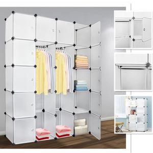 Jopassy 20 Kubus Kleiderschrank DIY Regalsystem Garderoben aus Kunststoff mit Tür 180*142*37cm 2 Kleiderstange - Weiß, nicht Aufdruck