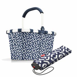 reisenthel carrybag frame mit umbrella pocket mini Set, Einkaufskorb, Regenschirm, Signature Navy, 22 L, 2-tlg.