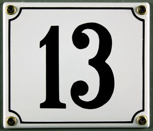 Hausnummernschild 13 weiß 12x14 cm  Schild Emaille Hausnummer Haus Nummer Zahl Ziffe