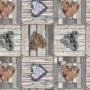 PVC Tischdecke Cuore Wachstuch - Breite & Länge wählbar - abwaschbare Tischdecke - Herz Vintage grau Steine Deko Holz, Größe:90 x 90 cm