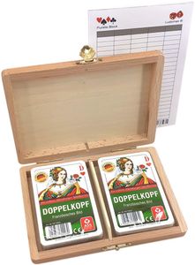 Doppelkopf Box Club Standard, Holz Kassette mit zwei Kartenspielen