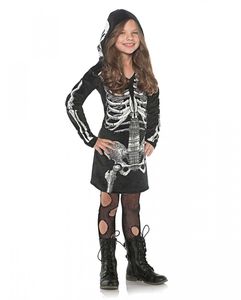 Skeleton Kapuzenkleid für Mädchen als Halloween, Gothic & Faschingskostüm Größe: M