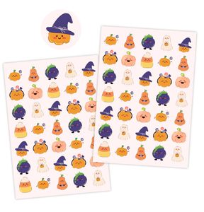 Kawaii Halloween Sticker - 2 Stickerbögen für Kinder & Erwachsene - Glanz-Sticker für Basteln - Kawaii Aufkleber Halloween - Kinder Halloween Sticker