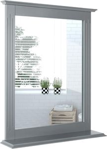COSTWAY Badezimmerspiegel mit Ablage, Badspiegel Rechteckig, 68,5 x 57 x 12 cm, Wandspiegel, Hängespiegel Grau, Spiegel Badezimmer