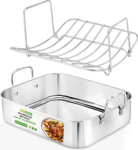 Nutrichef Bräter mit Poliertem Gestell, Breitem Griff und Edelstahl, Truthahn-Huhn-Bratpfanne, Ideal für Thanksgiving-Abendessen, Zarten Braten, Tiefe