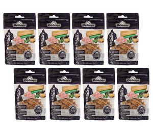 Dehner Premium Katzensnack, Leckerli glutenfrei, für ausgewachsene / sensible Katzen, Hähnchenfleischstreifen, 8 x 45 g (360 g)