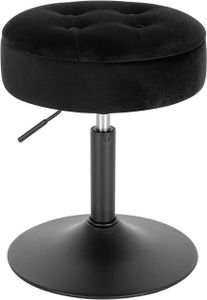 WOLTU Malá barová stolička s úložným priestorom, nízka barová stolička, výškovo nastaviteľná stolička 49,5 - 65 cm, okrúhla stojaca stolička zo zamatu, kovový rám, do krčmy a jedálne Farba: čierna