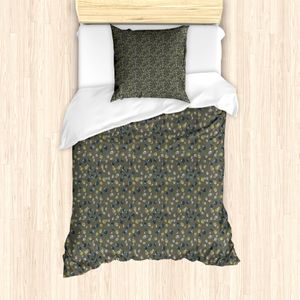 ABAKUHAUS Olive Bettbezug Set für Einzelbetten, Circular Bio-Branchen, Milbensicher Allergiker geeignet mit Kissenbezug, 135 cm x 200 cm - 80 x 80 cm, Taupe und Multicolor