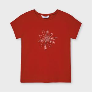 174 Mayoral T-shirt Tshirt Shirt Mädchen Kinder rot mit Glitzer Blume Größe 122 NEU