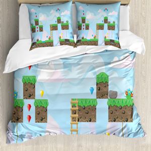 ABAKUHAUS Arkade Bettbezug Set für Einzelbetten, Vintage Spiel Platform Kunst, Milbensicher Allergiker geeignet mit Kissenbezug, 155 cm x 220 cm - 80 x 80 cm, Pale Sky Blue Multicolor