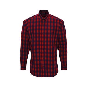 Premier - "Mulligan" Hemd für Herren  Langärmlig RW9291 (XXL) (Rot/Marineblau)