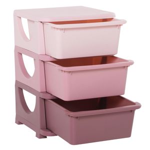 HOMCOM Dětská zásuvková skříňka s úložným organizérem Tříúrovňový box na hračky do dětského pokoje 3-6 let Dětský nábytek růžový 37 x 37 x 56,5 cm