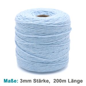Vershy Makramee Garn - 200m (Stärke: 3mm) - 100% Natürliches, gezwirntes Baumwolle Garn Hellblau