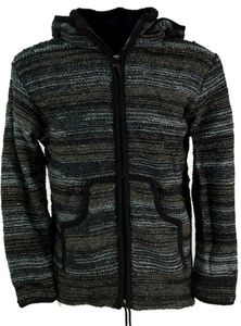 Strickjacke, Wolljacke, Nepaljacke Batik Schwarz - Modell 24, Herren, Wolle, Größe: S