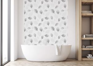 TEXMAXX Duschrollo im Blätter-Design 140 cm breit - Duschvorhang mit Seitenzug - inkl. Zubehör (RP140-0156) in milchig