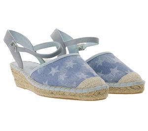 s.Oliver Espadrilles stylische Damen Sandale mit silberner Schnalle Blau, Größe:40