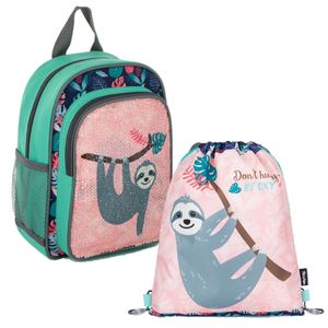 Faultier Kinder Rucksack mit Pailletten für den Kindergarten / Freizeit 4tlg. Set mit Turnbeutel