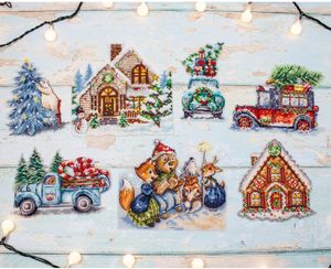 Letistitch Kreuzstich Set "Weihnachtsornamente-Kit Nr. 3, Set mit 7 Stk", Zählmuster, 15x15cm