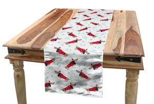 ABAKUHAUS Dackel Tischläufer, Frohe Weihnachten und ein Hund, Esszimmer Küche Rechteckiger Dekorativer Tischläufer, 40 x 180 cm, Warm Taupe Dark Pink